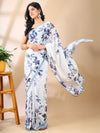 White Georgette Floral Print Saree