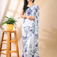 White Georgette Floral Print Saree