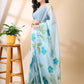 Sky Blue Hand-Painted Organza Saree