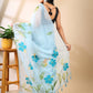 Sky Blue Hand-Painted Organza Saree