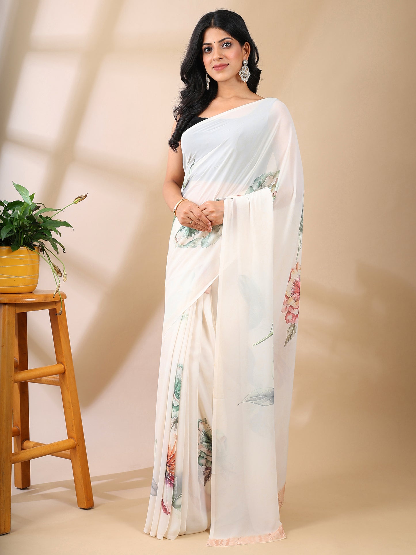 White Georgette Saree