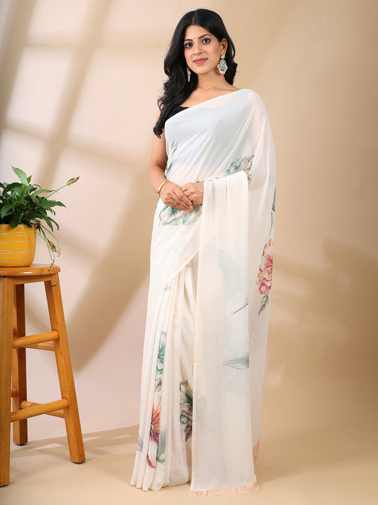 White Georgette Saree