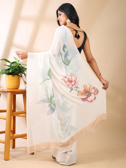 White Georgette Saree