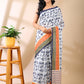 Penguin Block Print Linen Cotton Saree