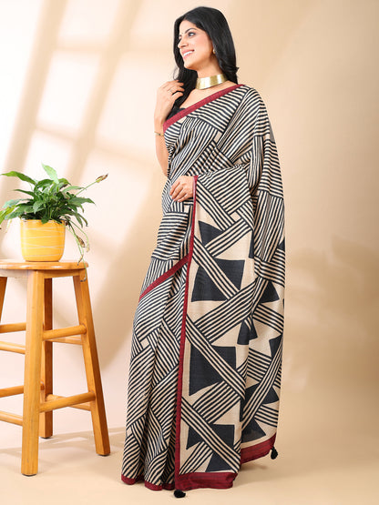Multi-Color Geometric Print Silk Saree