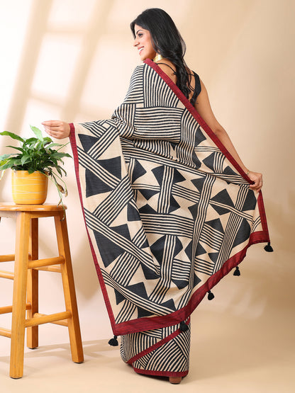Multi-Color Geometric Print Silk Saree