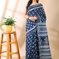 Indigo Linen Hand Block Print Saree