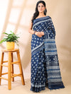 Indigo Linen Hand Block Print Saree