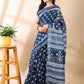 Indigo Linen Hand Block Print Saree