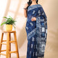 Indigo Handblock Print Linen Cotton Saree