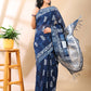 Indigo Handblock Print Linen Cotton Saree
