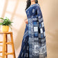 Indigo Handblock Print Linen Cotton Saree