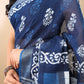 Indigo Handblock Print Linen Cotton Saree