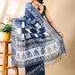 Indigo Handblock Print Linen Cotton Saree
