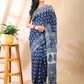 Indigo Handblock Print Linen Cotton Saree