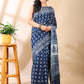 Indigo Handblock Print Linen Cotton Saree