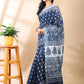 Indigo Handblock Print Linen Cotton Saree