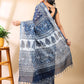 Indigo Handblock Print Linen Cotton Saree