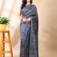 Indigo Tussar Art Silk Ajrakh Saree