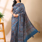 Indigo Tussar Art Silk Ajrakh Saree
