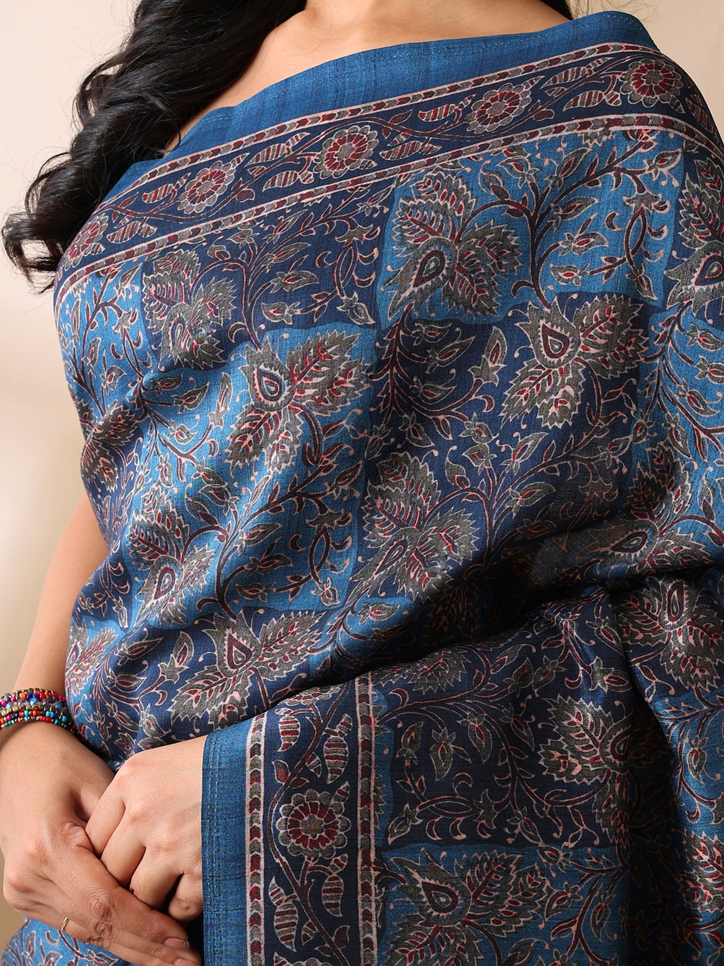 Indigo Tussar Art Silk Ajrakh Saree