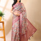 Maroon Organza Floral Saree