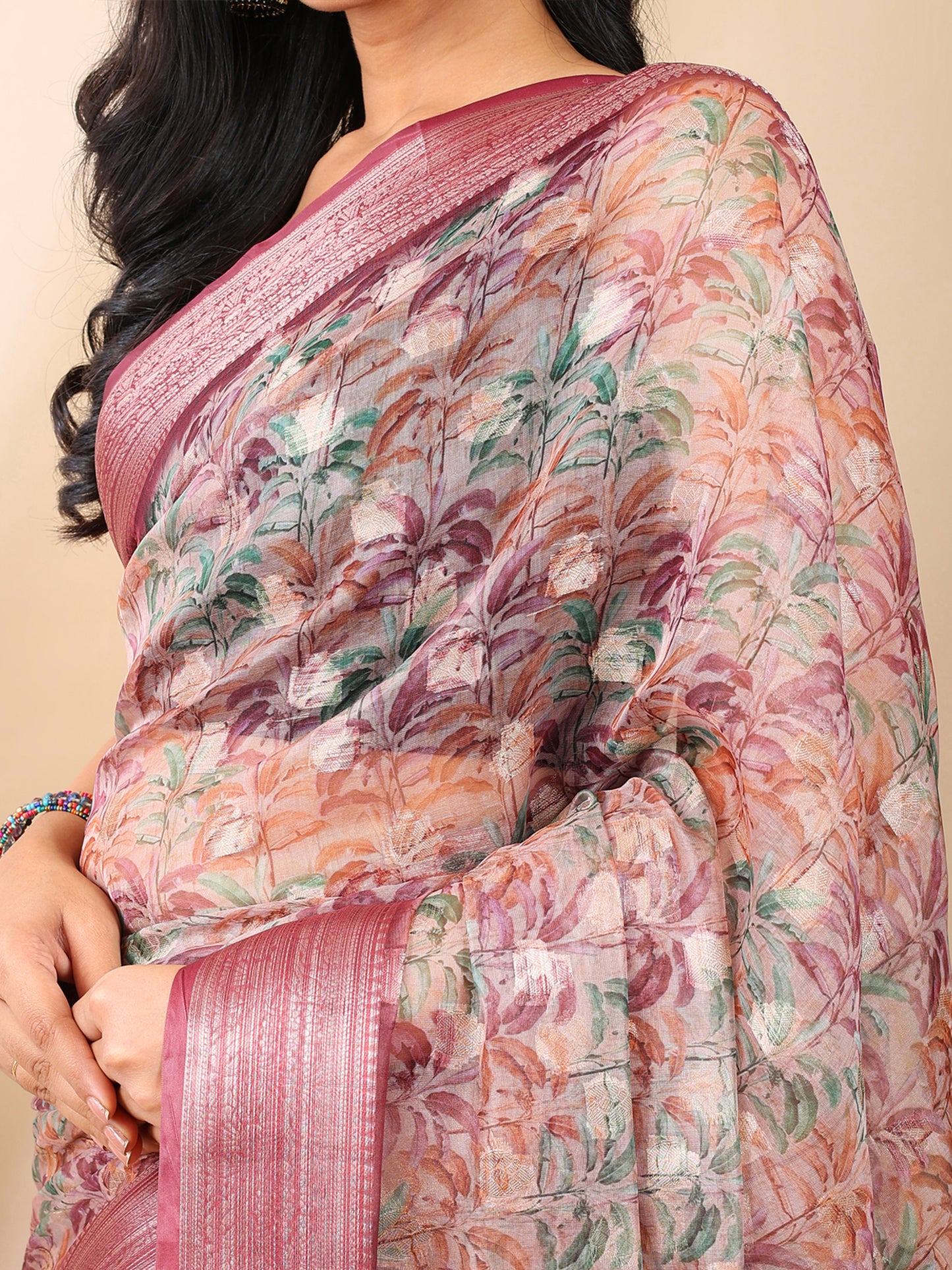 Maroon Organza Floral Saree