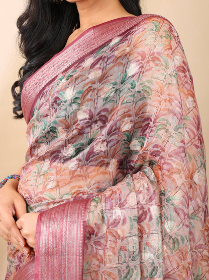 Maroon Organza Floral Saree