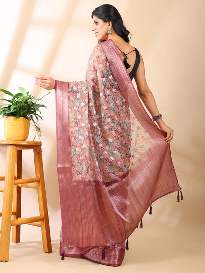 Maroon Organza Floral Saree