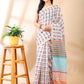 Cream Linen Cotton Print Saree