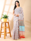 Cream Linen Cotton Print Saree