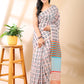 Cream Linen Cotton Print Saree
