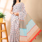 Cream Linen Cotton Print Saree