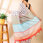 Cream Linen Cotton Print Saree