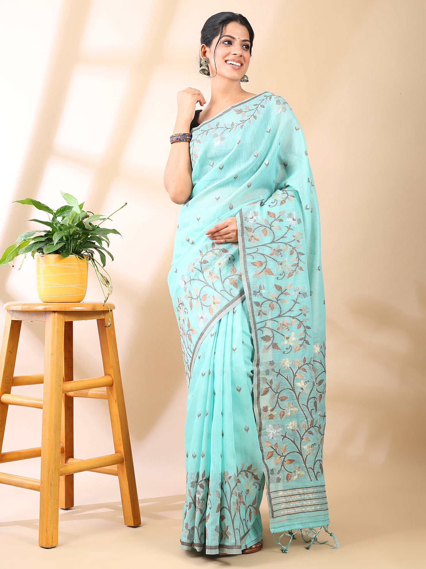 Blue Jamdani Cotton Saree