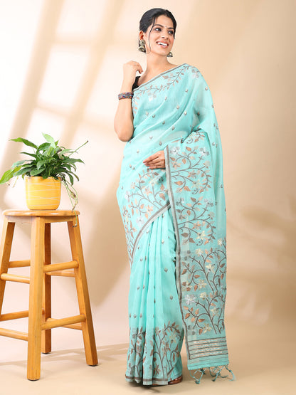 Blue Jamdani Cotton Saree