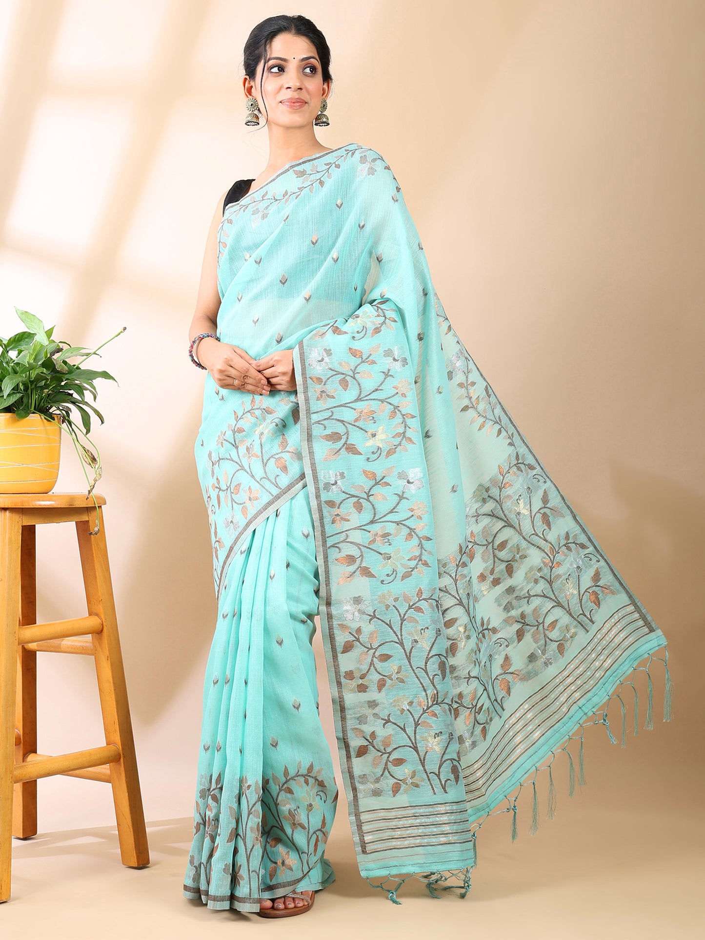 Blue Jamdani Cotton Saree