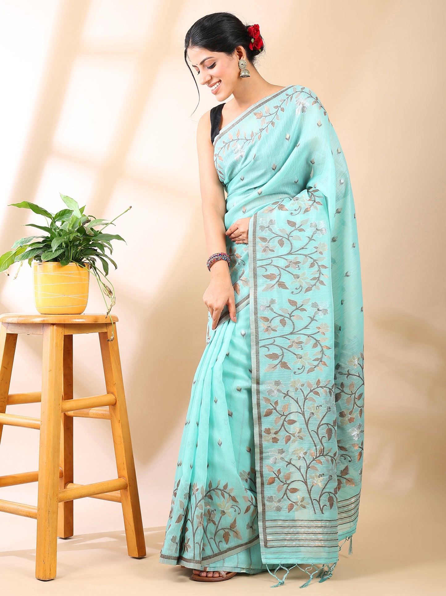 Blue Jamdani Cotton Saree