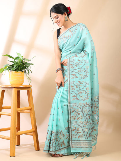 Blue Jamdani Cotton Saree
