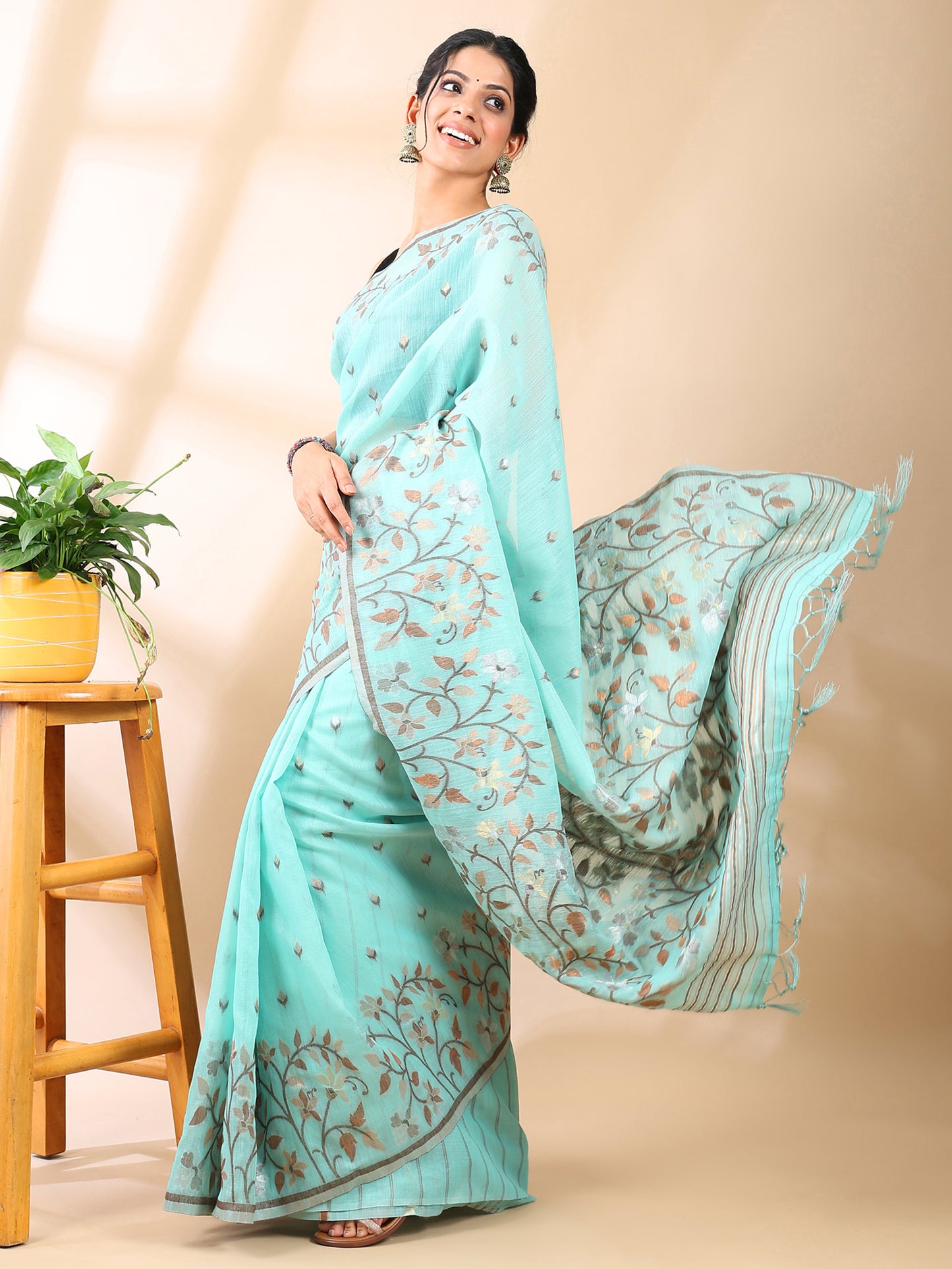 Blue Jamdani Cotton Saree