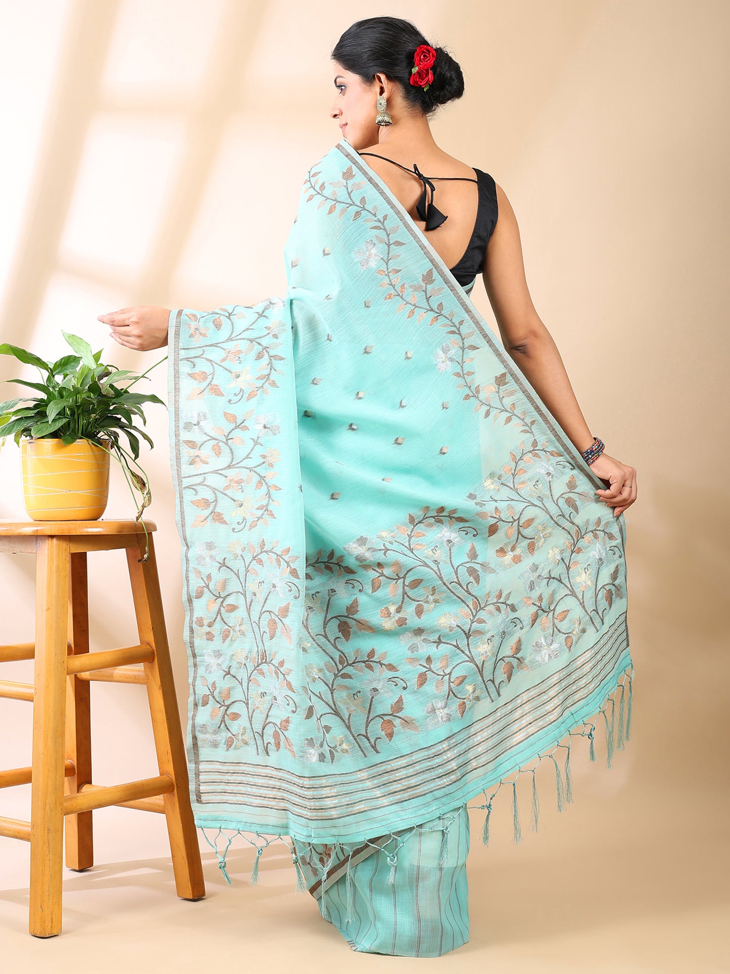 Blue Jamdani Cotton Saree
