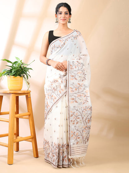 White Jamdani Cotton Saree