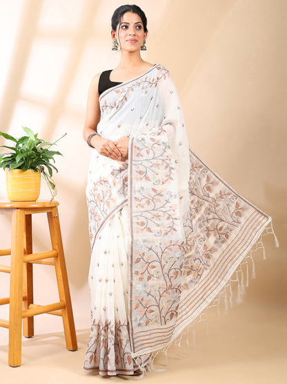 White Jamdani Cotton Saree