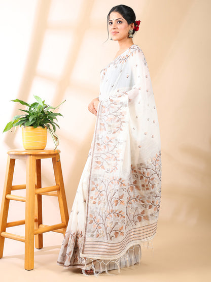 White Jamdani Cotton Saree