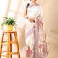 Cream Satin Georgette Print Saree