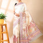 Cream Satin Georgette Print Saree