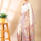 Cream Satin Georgette Print Saree
