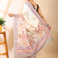 Cream Satin Georgette Print Saree