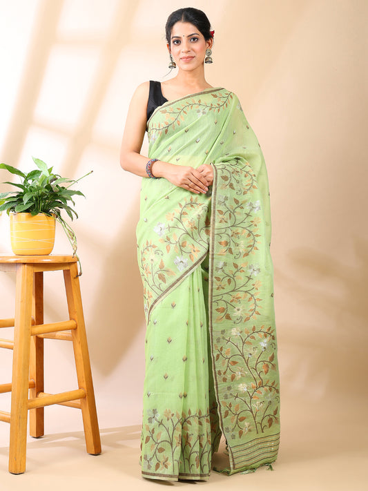 Green Jamdani Cotton Saree