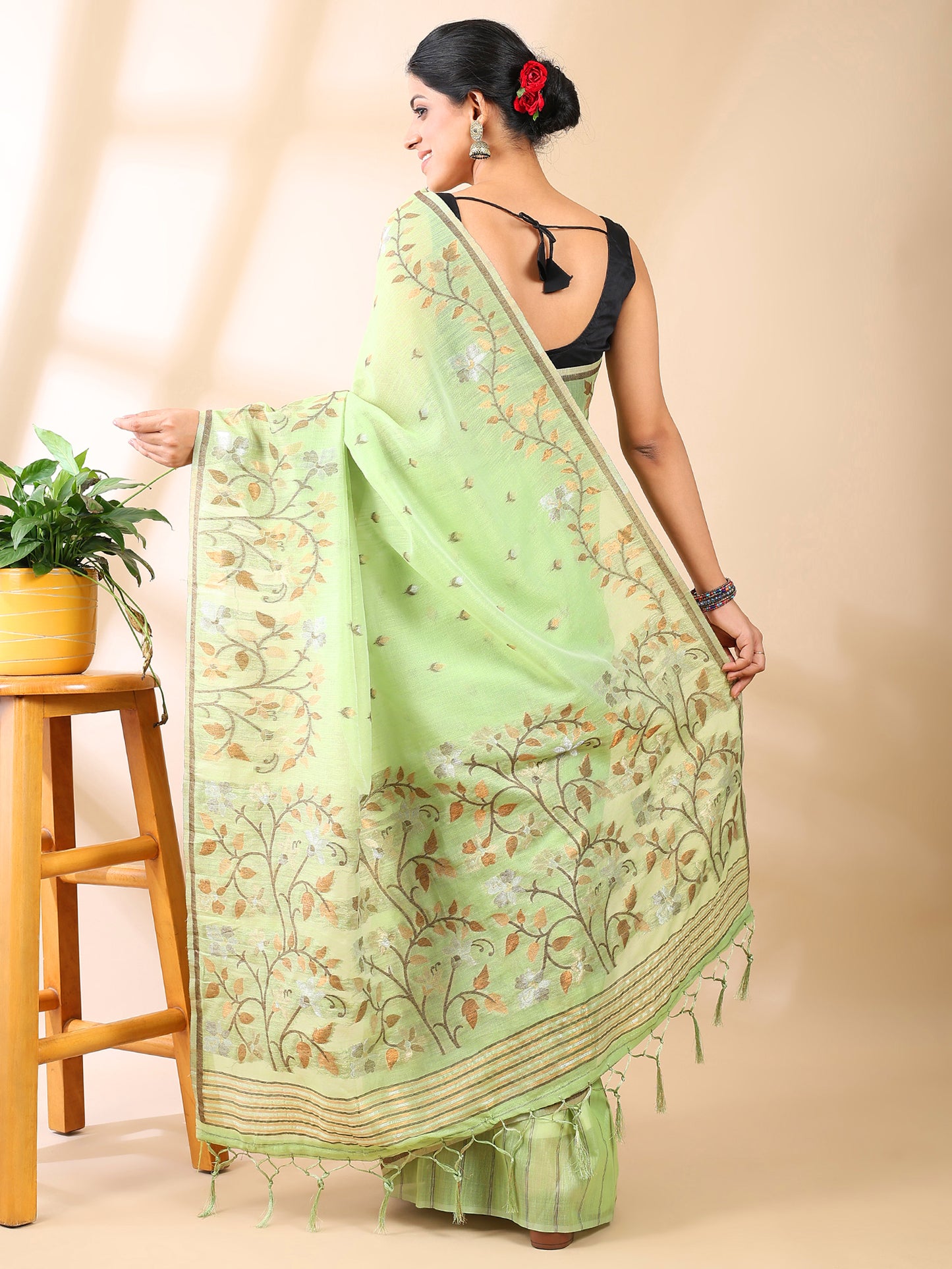 Green Jamdani Cotton Saree